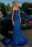 Spaghetti Straps Long Mermaid Sequins Party Prom Dress HZ1024