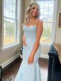 Spaghetti Straps Long Mermaid Sequins Party Prom Dress HZ1024