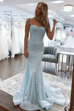 Spaghetti Straps Long Mermaid Sequins Party Prom Dress HZ1024