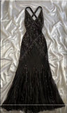 Black Beaded Halter Neck Mermaid Chiffon Prom Dress for Party Enchanted Backless Sleeveless Evening Gown HZ1024