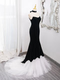 Tulle Velvet Black Long Prom Dress, Mermaid Long Formal Dress HZ1024