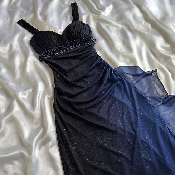 Gradient Navy Blue?? Sweetheart Prom Dress - Romantic Glitter?Chiffon Ruffled Party Dress for Birthday&Graduation&Quinceanera HZ1024