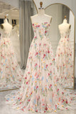 16 ?? Strapless A-line Floral Prom Dress &Wedding Dress- ?? Gorgeous Embroidery Applique & Tulle Evening for Birthday, Graduation HZ1024