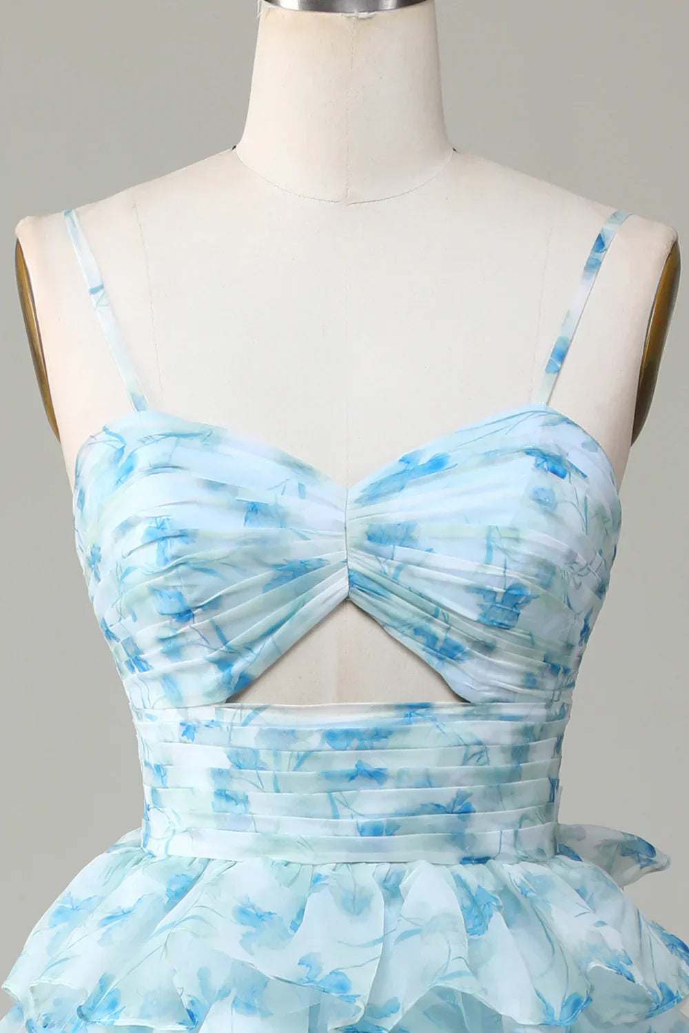 Enchanted Blue A-Line Evening Gown ¨C Sweet Floral Layered Prom Dress for Special Occasion HZ1024
