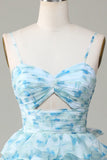 Enchanted Blue A-Line Evening Gown ¨C Sweet Floral Layered Prom Dress for Special Occasion HZ1024