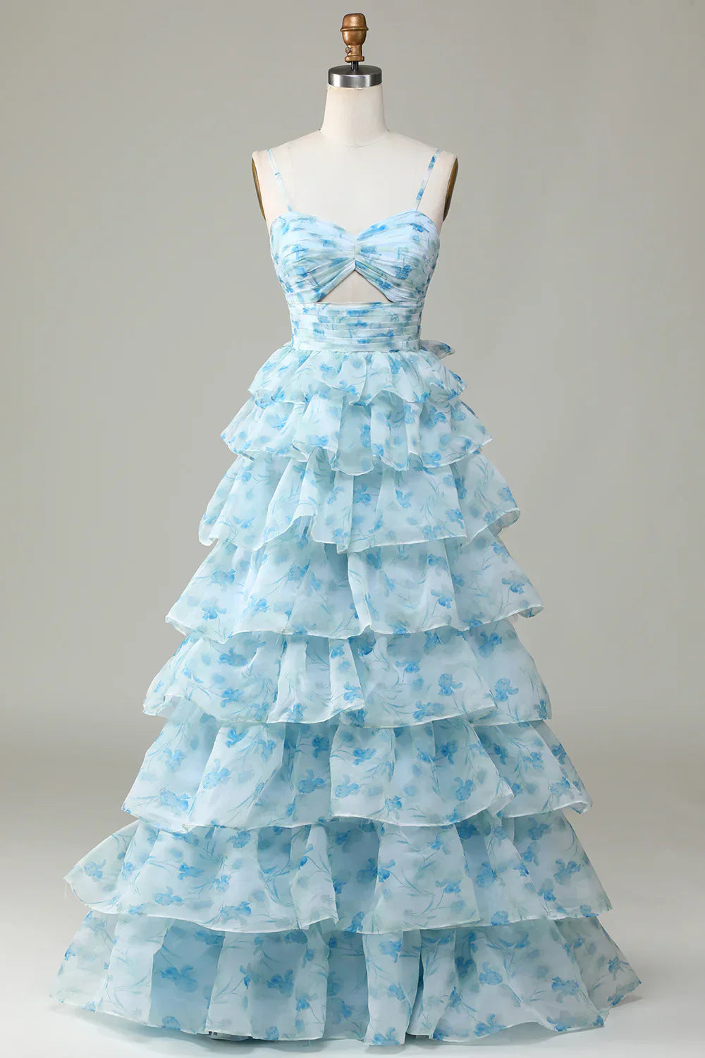 Enchanted Blue A-Line Evening Gown ¨C Sweet Floral Layered Prom Dress for Special Occasion HZ1024