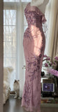 Light Purple One Shoulder Bodycon Beading Chiffon Prom Dress Vintage Glitter Evening Gown HZ1024