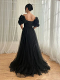 Sexy Off-shoulder Tulle Long Prom Dresses Elegant Formal Evening Dresses with Slits HZ1024