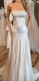Spaghetti Straps Mermaid Wedding Dress Satin Beading Long Prom Dress Simple Formal Evening Dress HZ1024