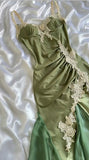 Navy Blue Spaghetti Straps Mermaid Satin Appliques Prom Dresses Party Dresses HZ1024
