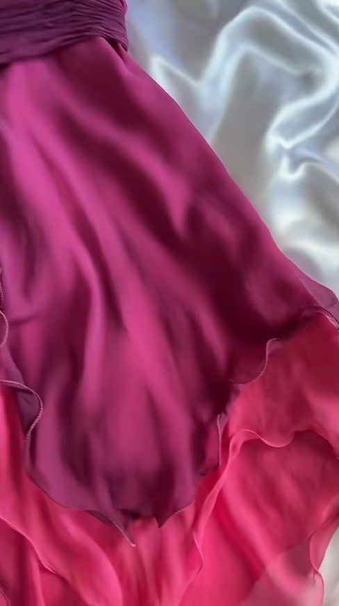 Gothic V-neck A-Line Chiffon Party Dress Vintage Gradient Pink Short Prom Dress HZ1024