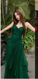 Dark Green A-Line Sweetheart Tulle Layered Long Prom Dresses Formal Evening Dress HZ1024