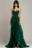 Dark Green A-Line Sweetheart Tulle Layered Long Prom Dresses Formal Evening Dress HZ1024