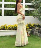 Yellow V-Neck Sheath Chiffon Ruffle Spaghetti Straps Party Dress HZ1024