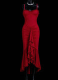 Red Chiffon Spaghetti Straps Mermaid Party Dresses HZ1024