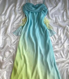 Pink Sheath Spaghetti Straps Fairytale Chiffon Long Prom Dresses Vintage Party Dress HZ1024