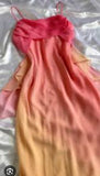 Pink Sheath Spaghetti Straps Fairytale Chiffon Long Prom Dresses Vintage Party Dress HZ1024