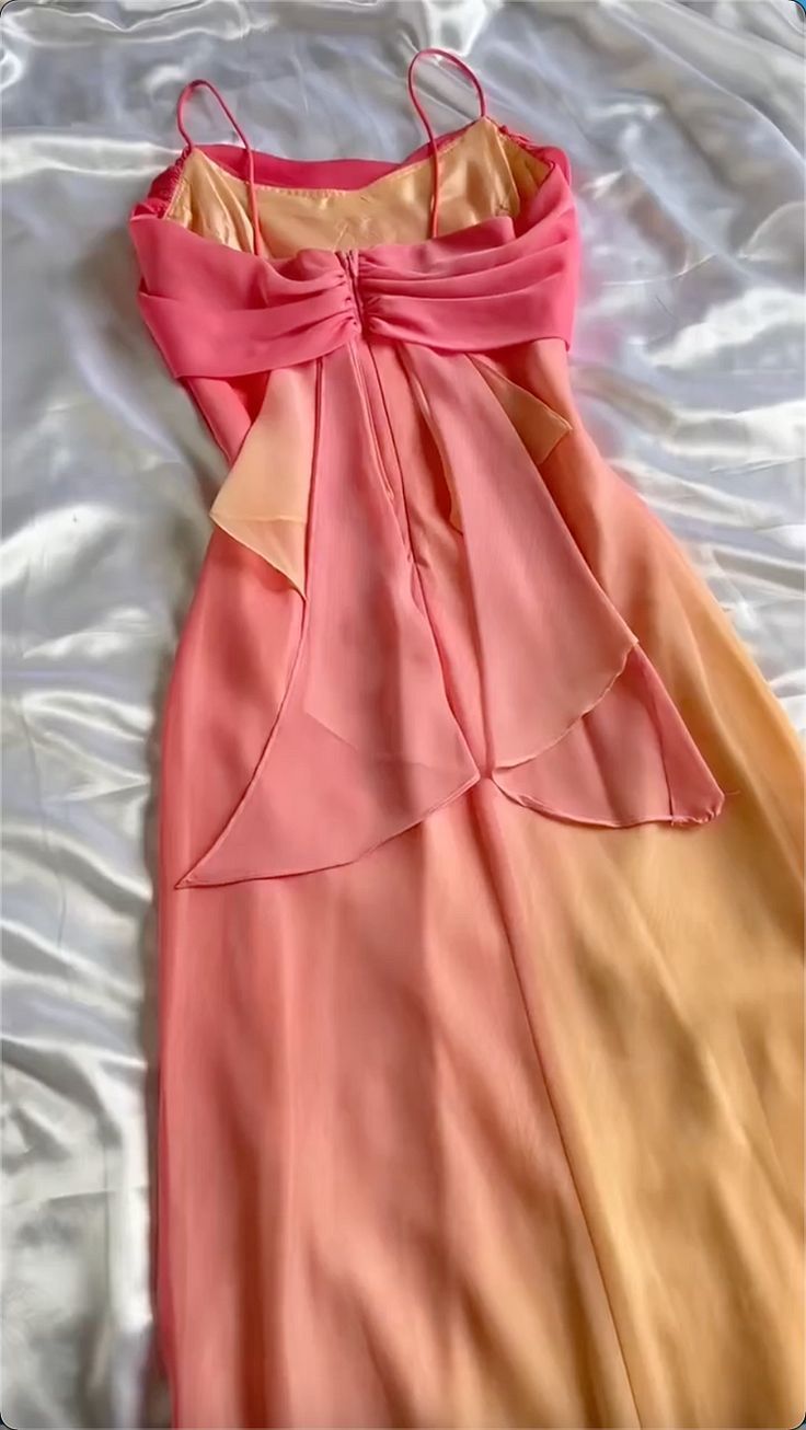 Pink Sheath Spaghetti Straps Fairytale Chiffon Long Prom Dresses Vintage Party Dress HZ1024