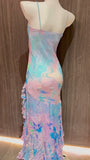 Colorful Spaghetti Straps Chiffon Beaded Sheath Long Prom Dresses Stunning Evening Gowns HZ1024