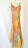 Yellow Pink Spaghetti Straps Chiffon Embroidered Appliques Mermaid Prom Dresses Formal Evening Gowns HZ1024