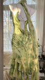 Green Spaghetti Straps Sheath Party Dresses Chiffon Beaded Short Y2K Prom Dresses HZ1024