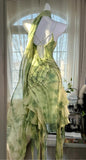 Green Spaghetti Straps Sheath Party Dresses Chiffon Beaded Short Y2K Prom Dresses HZ1024