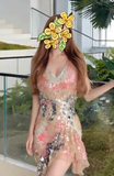 V-neck Bodycon Party Dress Sequin Chiffon Short Prom Dresses Sparkly Homecoming Dresses HZ1024