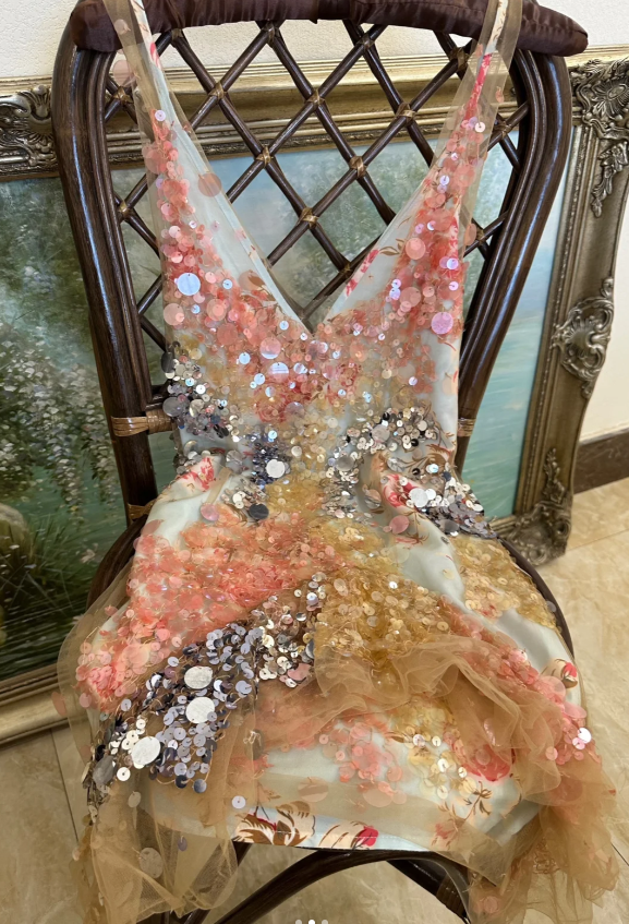 V-neck Bodycon Party Dress Sequin Chiffon Short Prom Dresses Sparkly Homecoming Dresses HZ1024