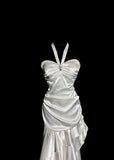 White Halter Sheath Satin Prom Dresses Formal Evening Gowns HZ1024