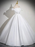White Satin Long Prom Dress, White Long Formal Dress HZ1024