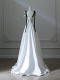 Satin White Long Prom Dress, White Long Formal Dress HZ1024