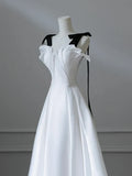 Satin White Long Prom Dress, White Long Formal Dress HZ1024
