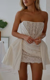 White Strapless Bodycon Satin Lace Short Prom Dresses Homecoming Dresses HZ1024