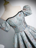 Satin Gray Blue Long Prom Dress, Gray Blue Long Formal Dress HZ1024