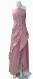Purple Halter A-Line Guest Dresses Chiffon Ruffles Long Prom Dresses Birthday Dresses HZ1024