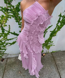Purple Halter A-Line Guest Dresses Chiffon Ruffles Long Prom Dresses Birthday Dresses HZ1024