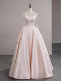 Satin Pink Champagne Long Prom Dress, Pink Champagne Long Evening Dress HZ1024