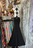 Black V-neck Mermaid Evening Gowns Beaded Chiffon Open Back Long Prom Dresses HZ1024