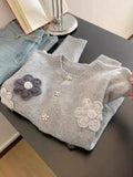 Knitted long sleeve Cardigan with Handmade Flowers HZ1024