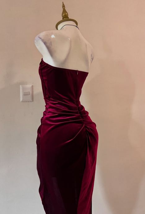 Burgundy Strapless Party Dress Bodycon Satin Short Evening Gowns Sexy Birthday Dresses HZ1024