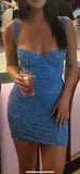 Blue Strap Bodycon Sequined Short Evening Gowns Glitter Graduation Party Dresses HZ1024