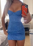 Blue Strap Bodycon Sequined Short Evening Gowns Glitter Graduation Party Dresses HZ1024