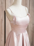 Satin Beads Pink Long Prom Dress, Pink Long Formal Dress HZ1024