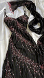 Black Spaghetti Strap Sheath Prom Dresses Elegant Beaded Chiffon Formal Dress Chiffon Evening Gown HZ1024
