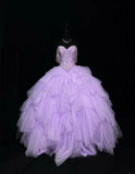 Purple Ball Gown Sweetheart Neck Tulle Beaded Quinceanera Dress Sweet 16 Dress HZ1024