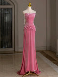 Velvet Beads Pink Long Prom Dress, Pink Long Formal Dress HZ1024