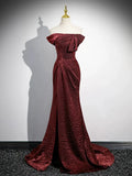 Off Shoulder Burgundy Long Prom Dress, Burgundy Long Formal Dress HZ1024