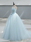 Satin Tulle Blue Long Prom Dress, Blue Long Formal Dress HZ1024