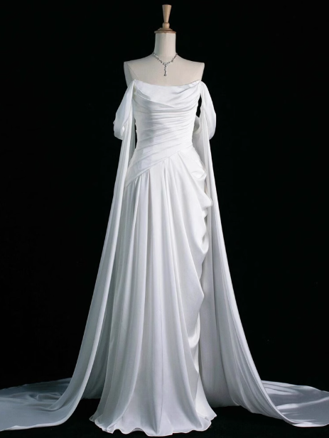 Purple A-Line Off Shoulder Satin Long Prom Dress Formal Evening Dress HZ1024