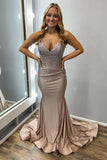 Spaghetti Strap Sheath Long Prom Dresses Satin Champagne Wedding Guest Dresses HZ1024